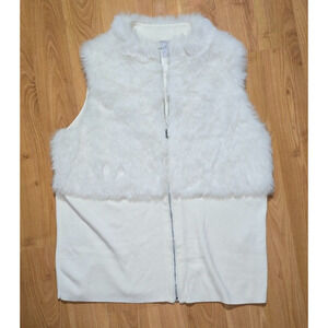 Chico’s Zenergy White Knit and Faux Fur Vest Zip-up Size 3